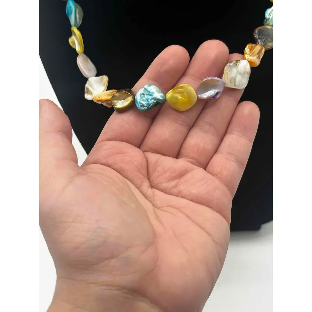 Multicolor Coin Pearl Beaded Necklace Irregular Shaped Beads Boho - Picture 2 of 4